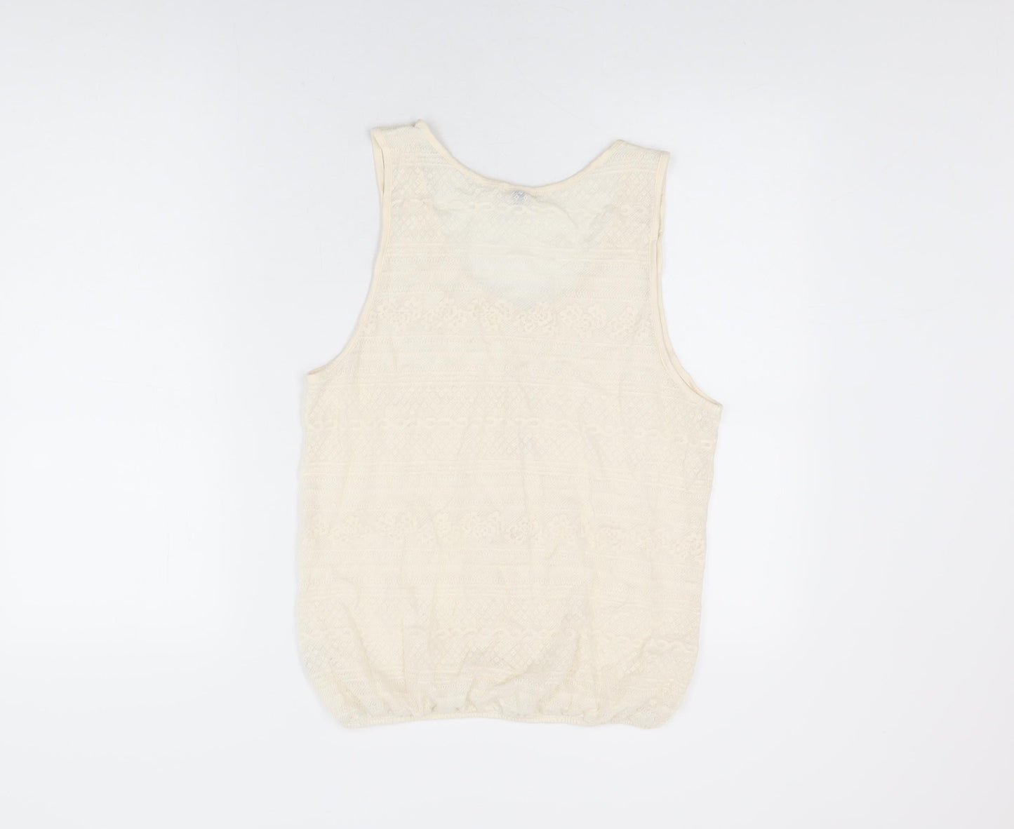 River Island Womens Ivory Polyester Basic T-Shirt Size 12 Scoop Neck