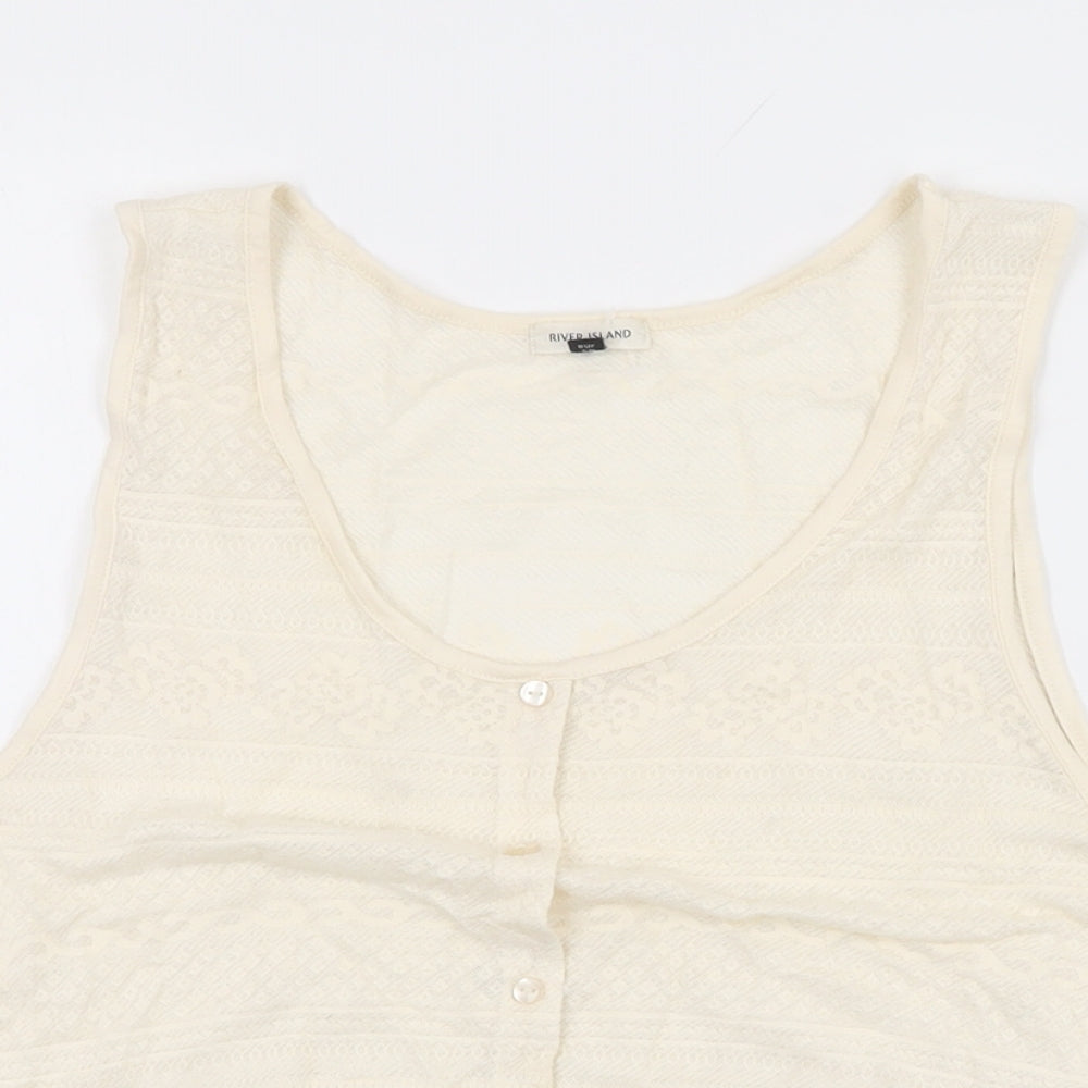 River Island Womens Ivory Polyester Basic T-Shirt Size 12 Scoop Neck