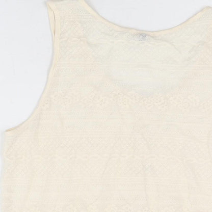 River Island Womens Ivory Polyester Basic T-Shirt Size 12 Scoop Neck