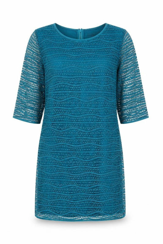 Mango Womens Blue Geometric Polyester Shift Size M Round Neck Zip