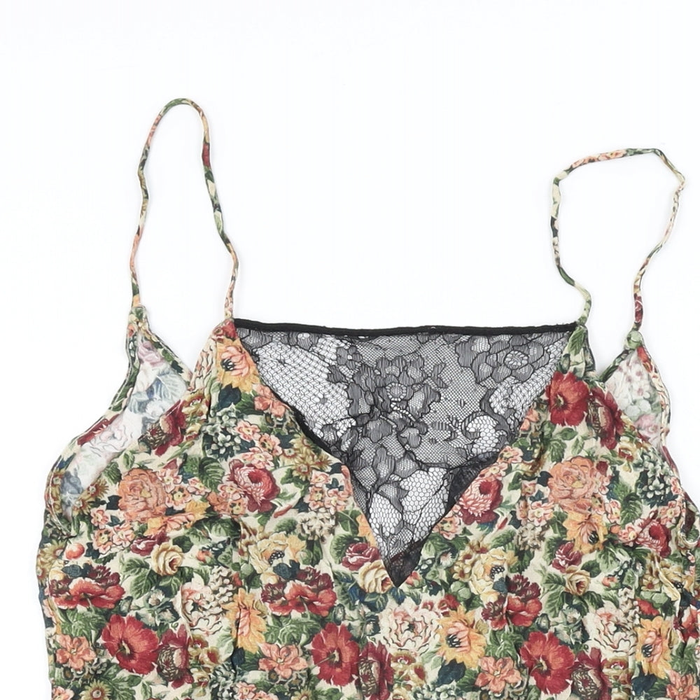 Zara Womens Multicoloured Floral Viscose Camisole T-Shirt Size XS V-Neck