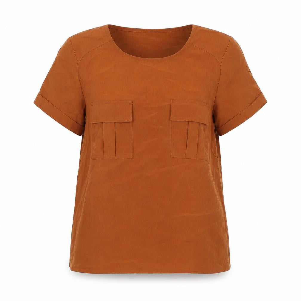 Select Womens Brown Polyester Basic T-Shirt Size 6 Round Neck