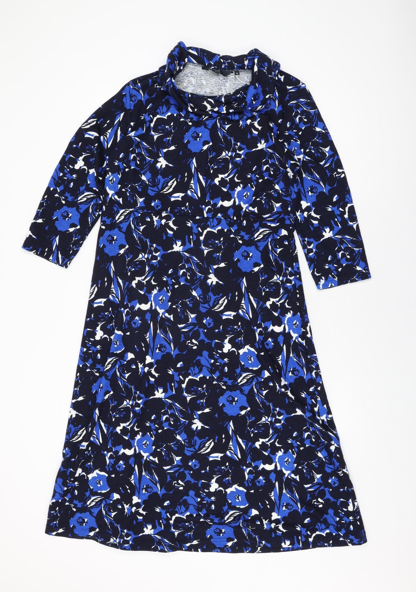 Isle Womens Blue Floral Polyester A-Line Size 14 High Neck Pullover