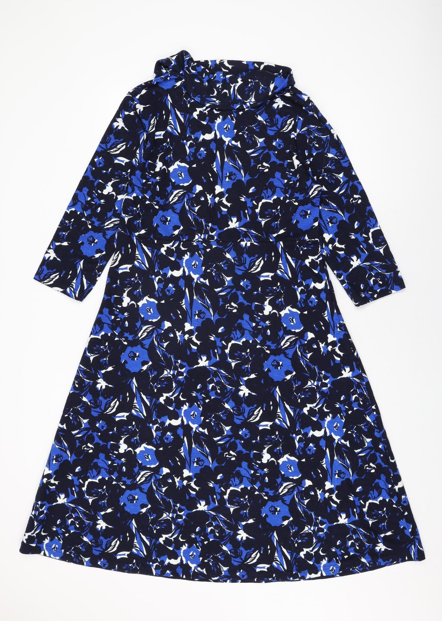 Isle Womens Blue Floral Polyester A-Line Size 14 High Neck Pullover