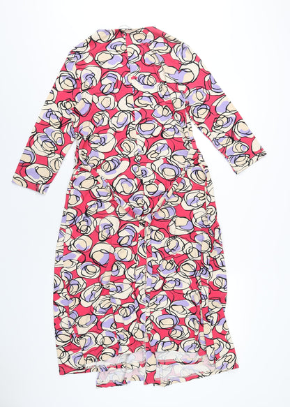 Back view of Betty Jackson women’s pink geometric viscose a-line, size UK 14, v-neck pullover