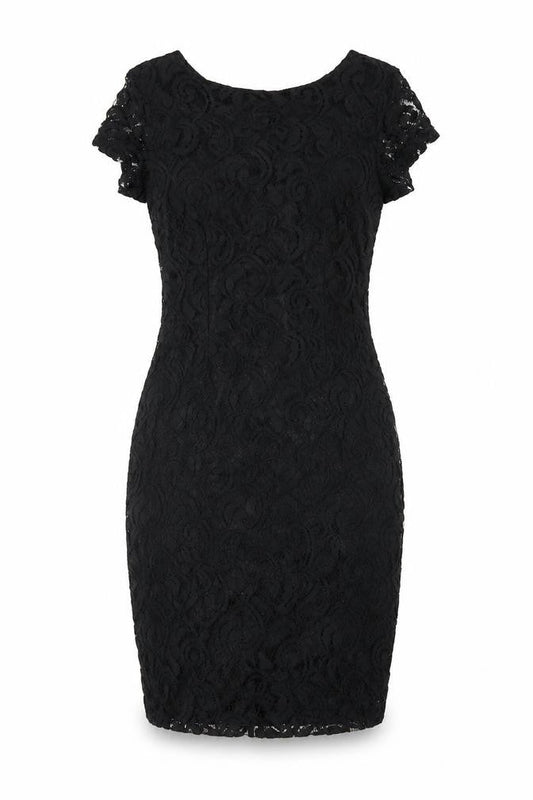 Front view of Roman women’s black cotton bodycon, size UK 12, round neck zip
