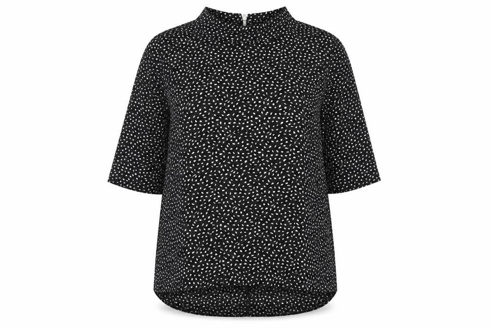 Wallis Womens Black Geometric Polyester Basic T-Shirt Size 14 Mock Neck
