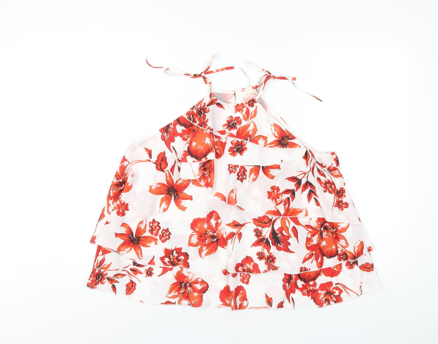 Julien Macdonald Womens White Floral Polyester Camisole Blouse Size 12 Square Neck
