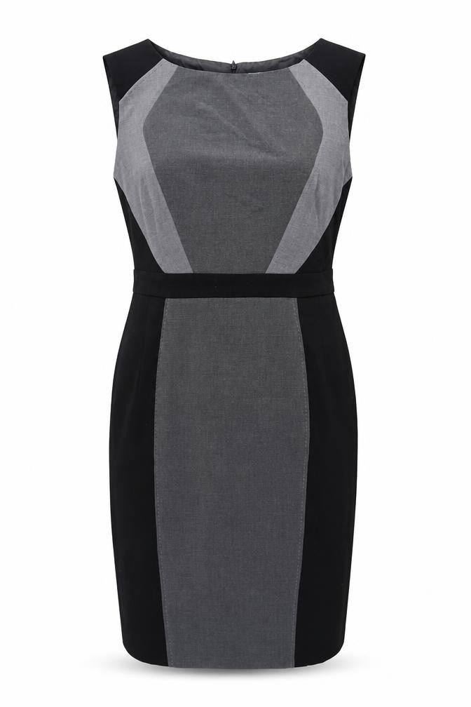 Marks & Spencer Womens Grey Polyester Pencil Dress Size 14 Round Neck Zip