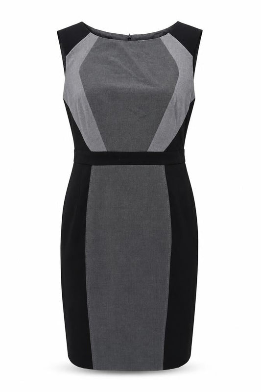 Marks & Spencer Womens Grey Polyester Pencil Dress Size 14 Round Neck Zip