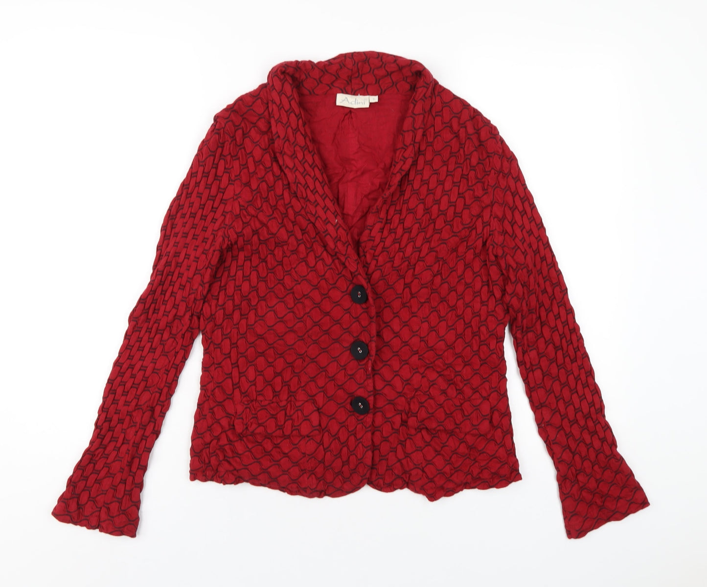 Adini Womens Red Geometric Jacket Blazer Size S Button
