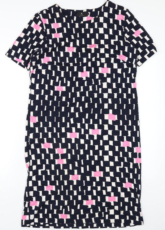 Brandtex Womens Blue Geometric Viscose T-Shirt Dress Size M Round Neck Pullover