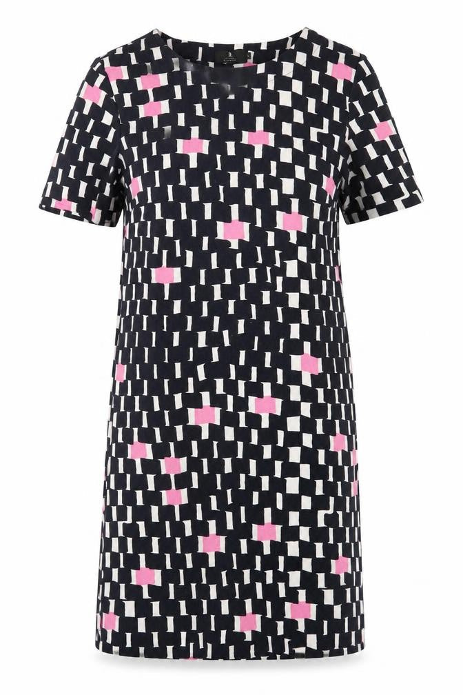 Brandtex Womens Blue Geometric Viscose T-Shirt Dress Size M Round Neck Pullover