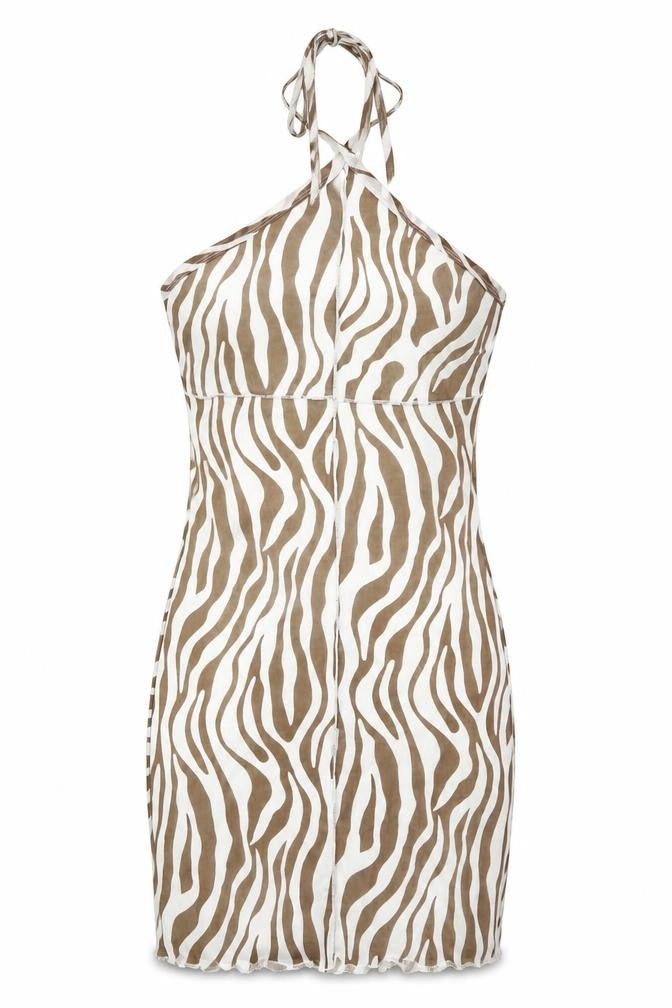 Princess Polly Womens Brown Animal Print Polyester Bodycon Size 12 Halter Pullover