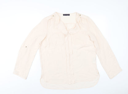 Marks & Spencer Womens Beige Polyester Basic Blouse Size 14 V-Neck