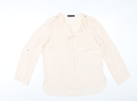 Marks and Spencer Womens Beige Polyester Basic Blouse Size 14 V-Neck