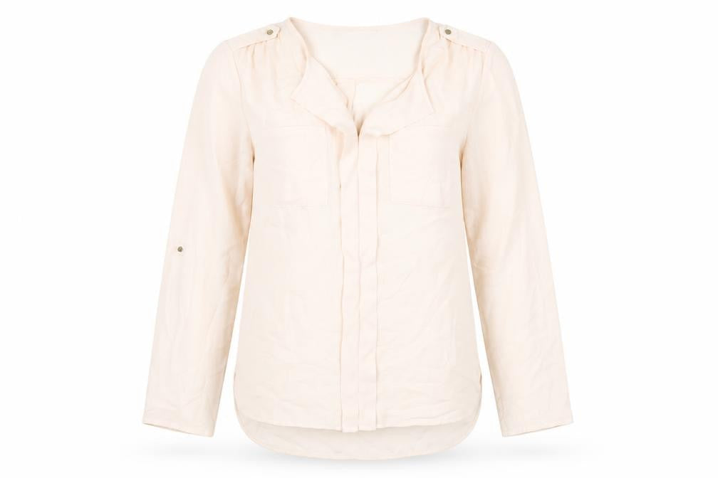 Marks & Spencer Womens Beige Polyester Basic Blouse Size 14 V-Neck