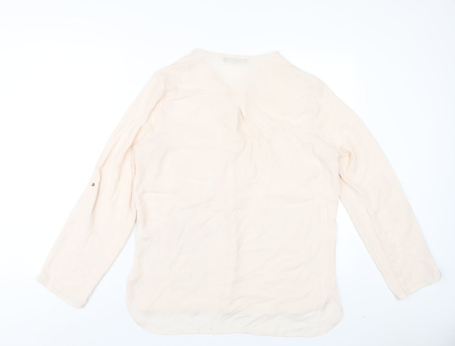 Marks and Spencer Womens Beige Polyester Basic Blouse Size 14 V-Neck