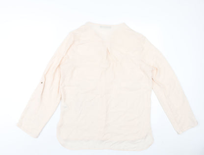 Marks & Spencer Womens Beige Polyester Basic Blouse Size 14 V-Neck