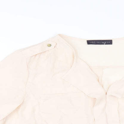 Marks & Spencer Womens Beige Polyester Basic Blouse Size 14 V-Neck