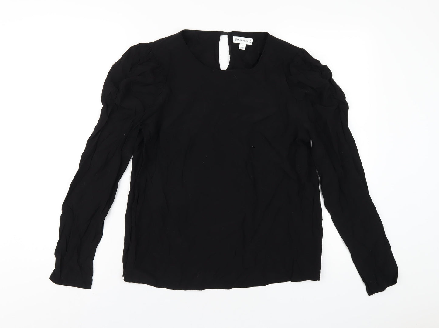 Warehouse Womens Black Viscose Basic T-Shirt Size 14 Round Neck