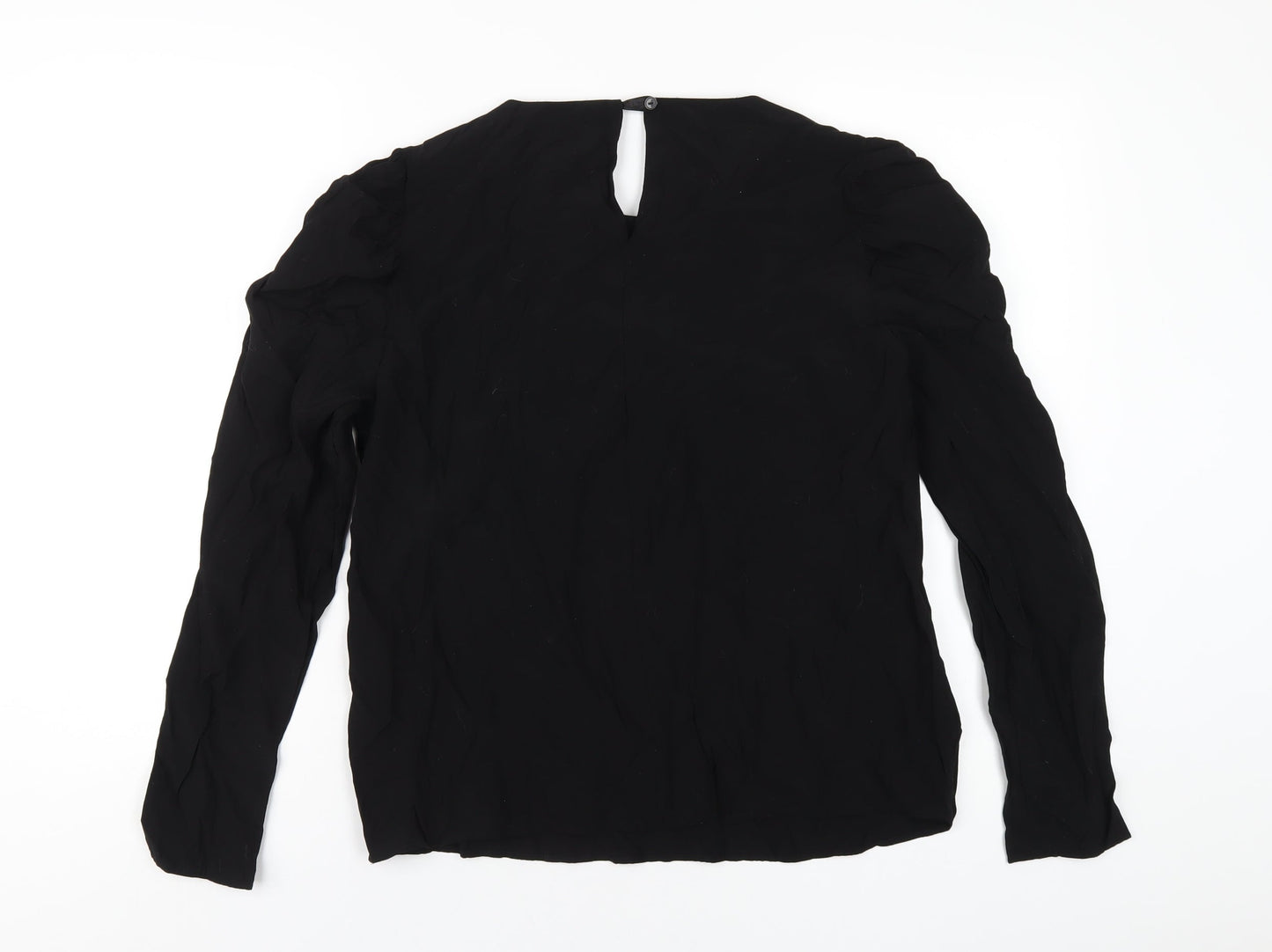 Warehouse Womens Black Viscose Basic T-Shirt Size 14 Round Neck