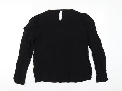 Warehouse Womens Black Viscose Basic T-Shirt Size 14 Round Neck