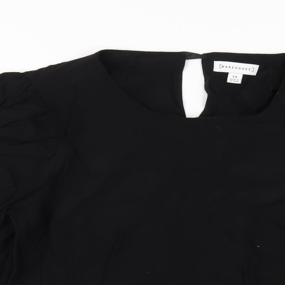 Warehouse Womens Black Viscose Basic T-Shirt Size 14 Round Neck