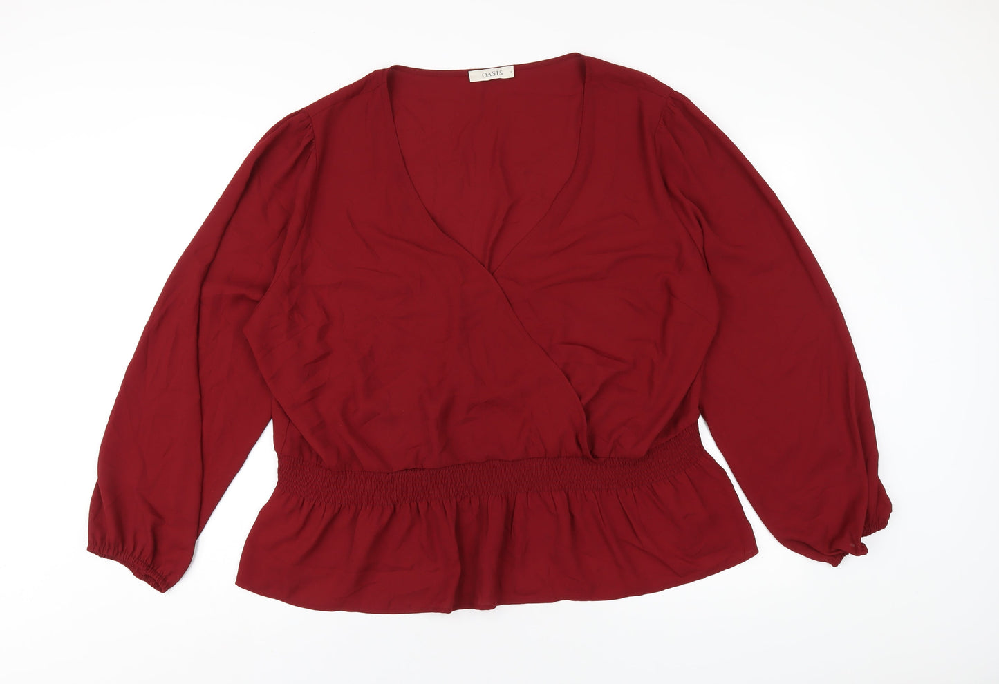 Oasis Womens Red Polyester Basic Blouse Size 24 V-Neck
