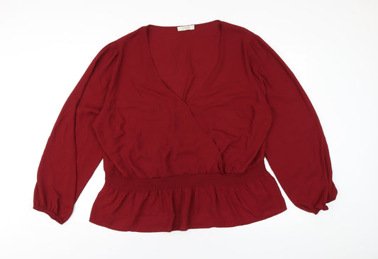 Oasis Womens Red Polyester Basic Blouse Size 24 V-Neck