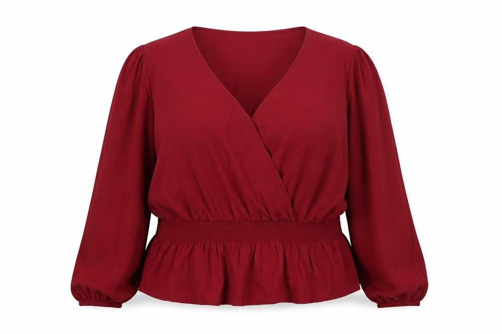 Oasis Womens Red Polyester Basic Blouse Size 24 V-Neck