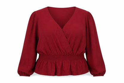 Oasis Womens Red Polyester Basic Blouse Size 24 V-Neck