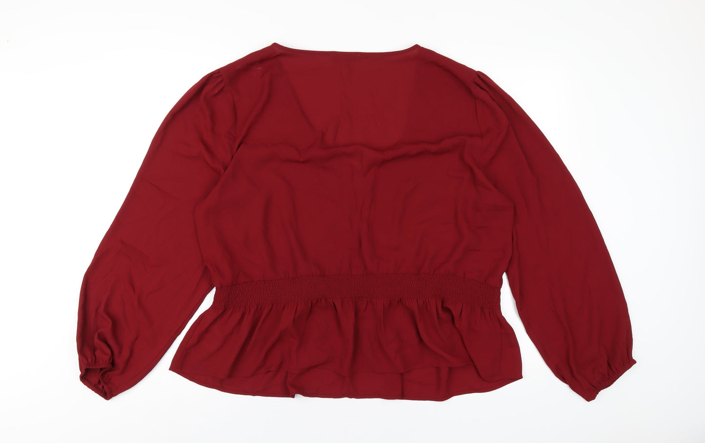 Oasis Womens Red Polyester Basic Blouse Size 24 V-Neck
