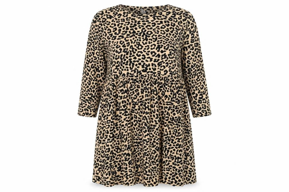 ASOS Womens Beige Animal Print Polyester A-Line Size 16 Round Neck Button