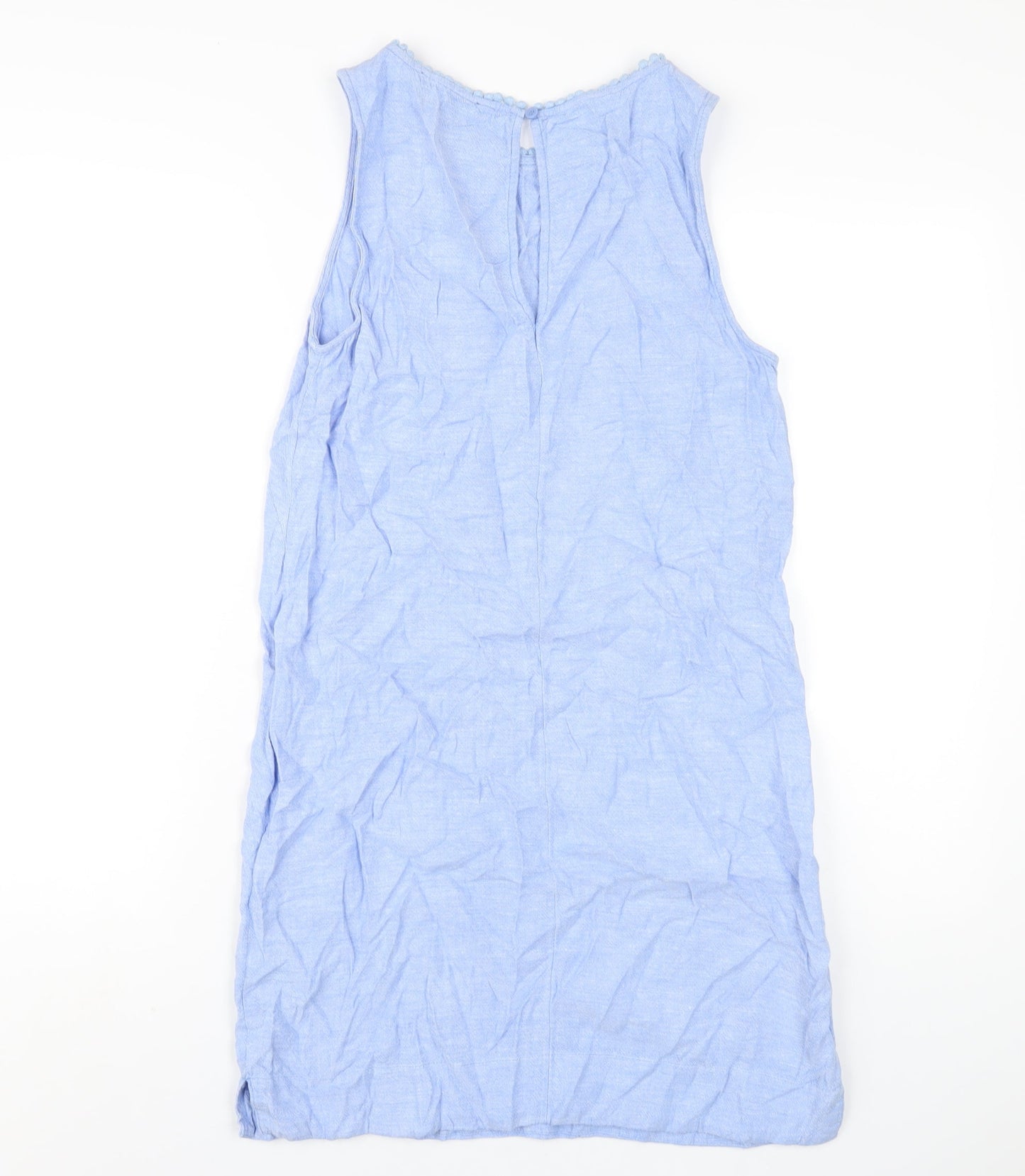 Marks and Spencer Womens Blue Linen A-Line Size 10 Round Neck Button