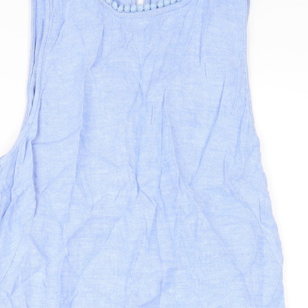 Marks and Spencer Womens Blue Linen A-Line Size 10 Round Neck Button