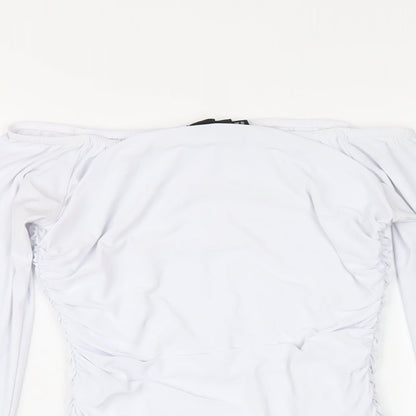 PRETTYLITTLETHING Womens White Polyester Bodycon Size 10 Off the Shoulder Pullover