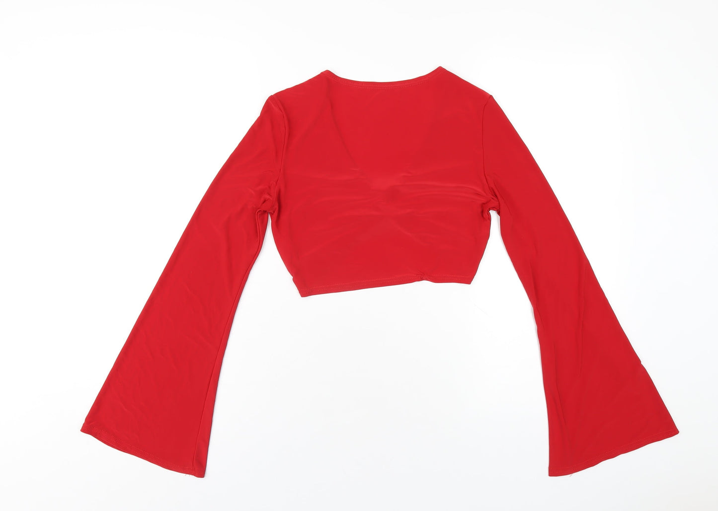 PRETTYLITTLETHING Womens Red Polyethylene Cropped T-Shirt Size 8 V-Neck