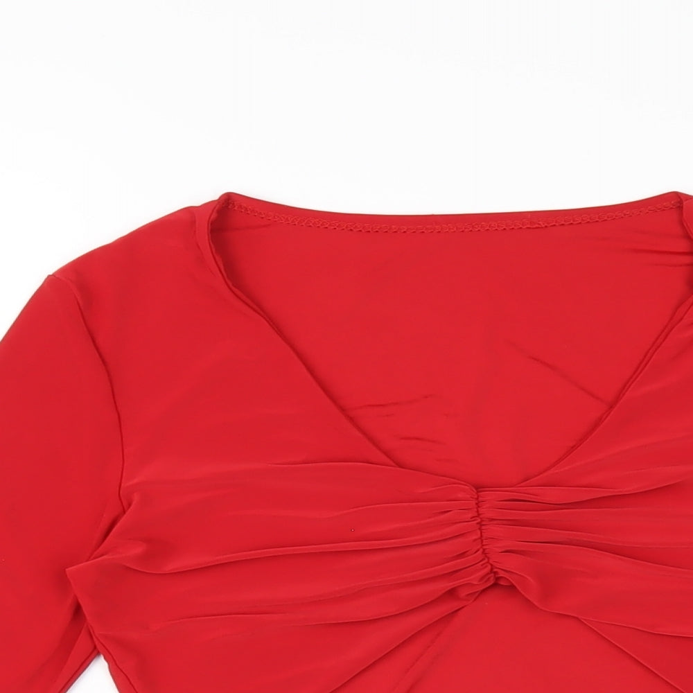 PRETTYLITTLETHING Womens Red Polyethylene Cropped T-Shirt Size 8 V-Neck
