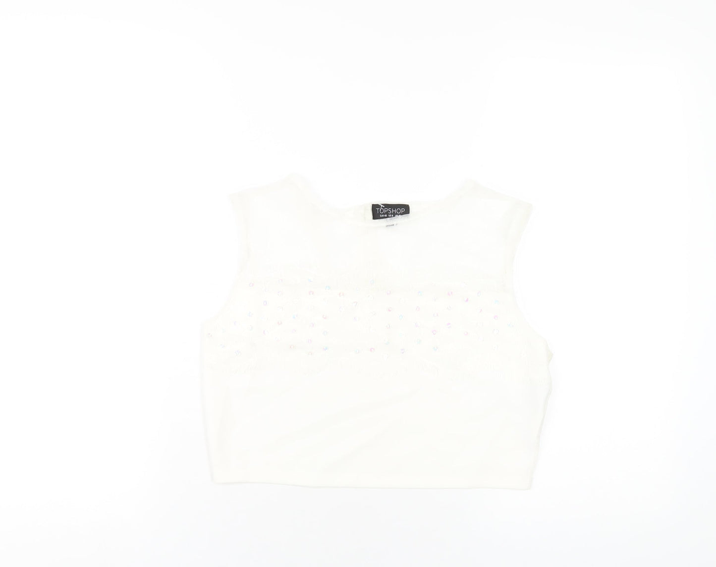 Topshop Womens Ivory Nylon Basic Tank Size 12 Round Neck