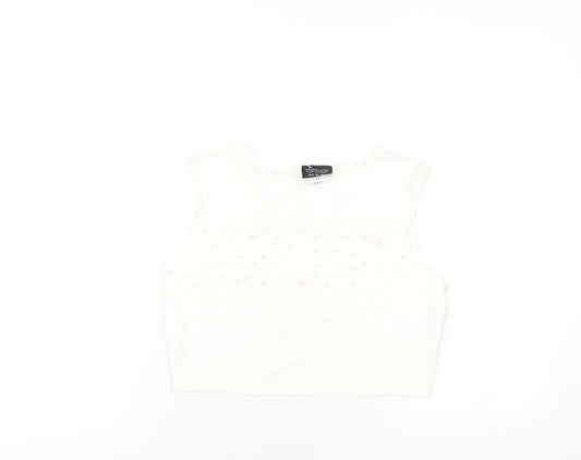 Topshop Womens Ivory Nylon Basic Tank Size 12 Round Neck