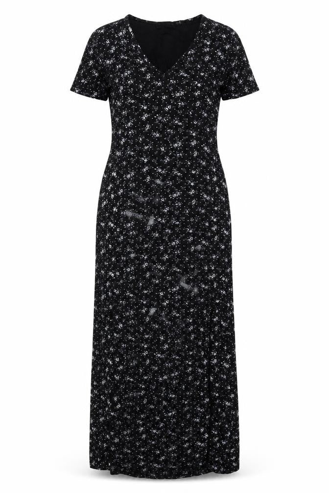 PRETTYLITTLETHING Womens Black Floral Viscose Maxi Size 8 V-Neck Pullover