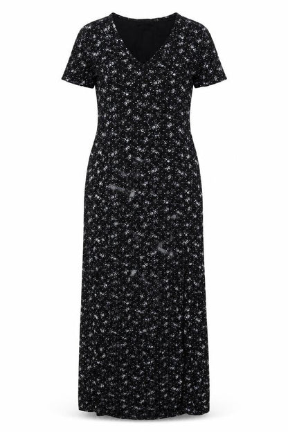 PRETTYLITTLETHING Womens Black Floral Viscose Maxi Size 8 V-Neck Pullover