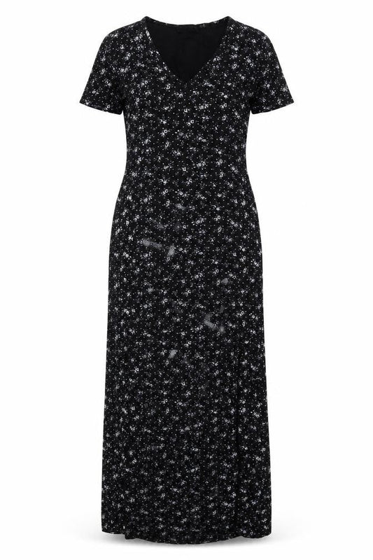 PRETTYLITTLETHING Womens Black Floral Viscose Maxi Size 8 V-Neck Pullover