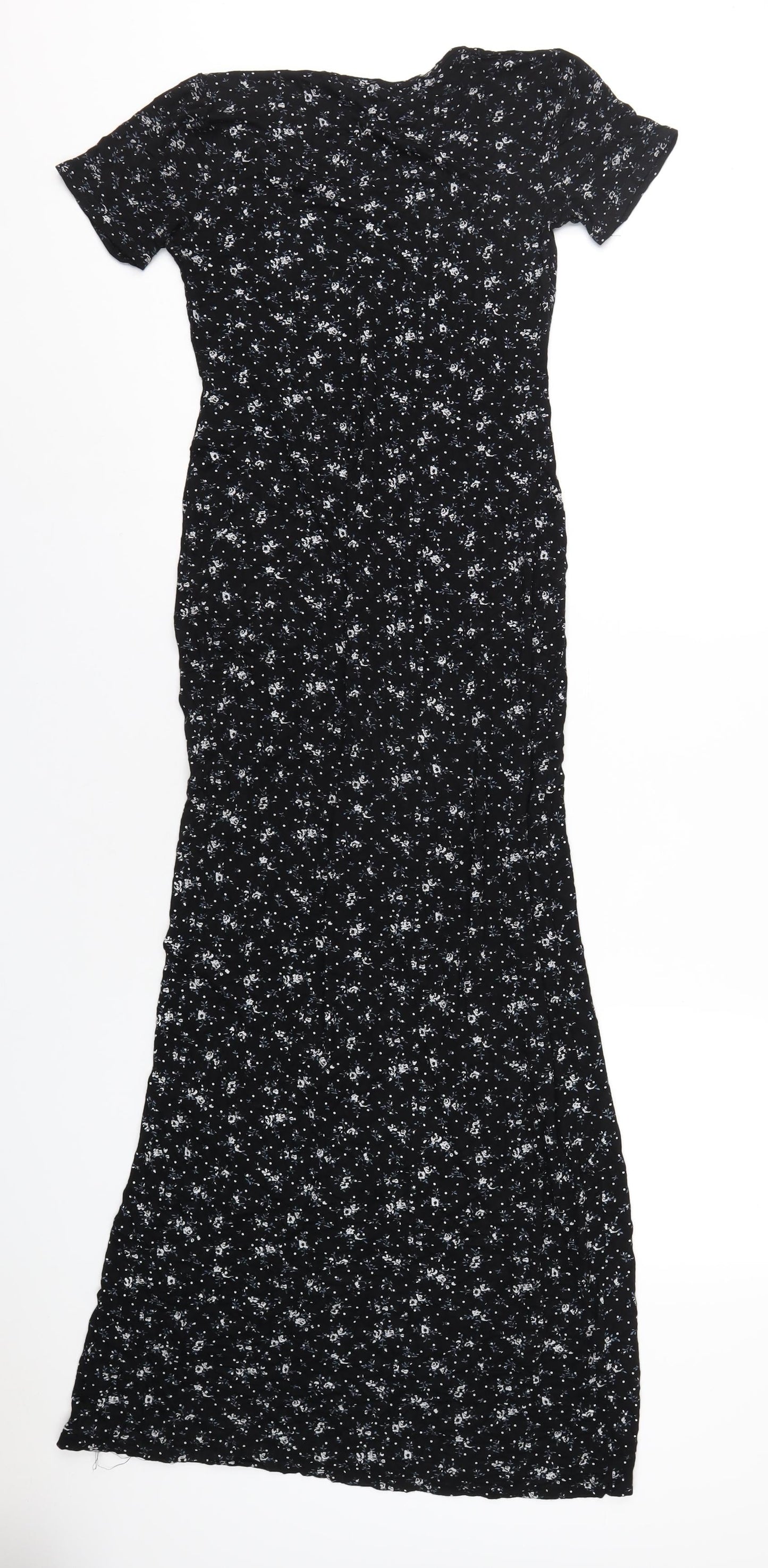 PRETTYLITTLETHING Womens Black Floral Viscose Maxi Size 8 V-Neck Pullover