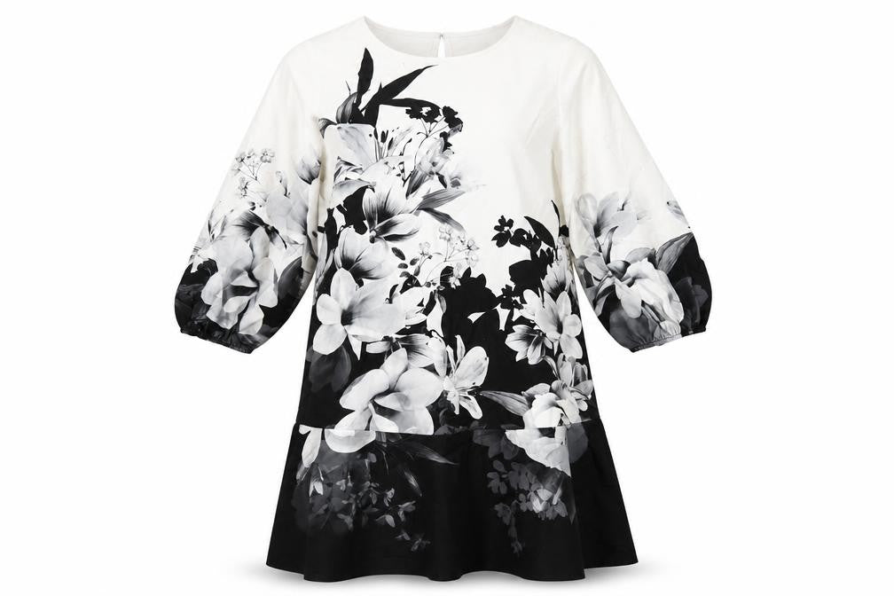 Lipsy Womens Black Floral Polyester A-Line Size 10 Round Neck Button