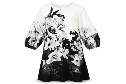 Lipsy Womens Black Floral Polyester A-Line Size 10 Round Neck Button