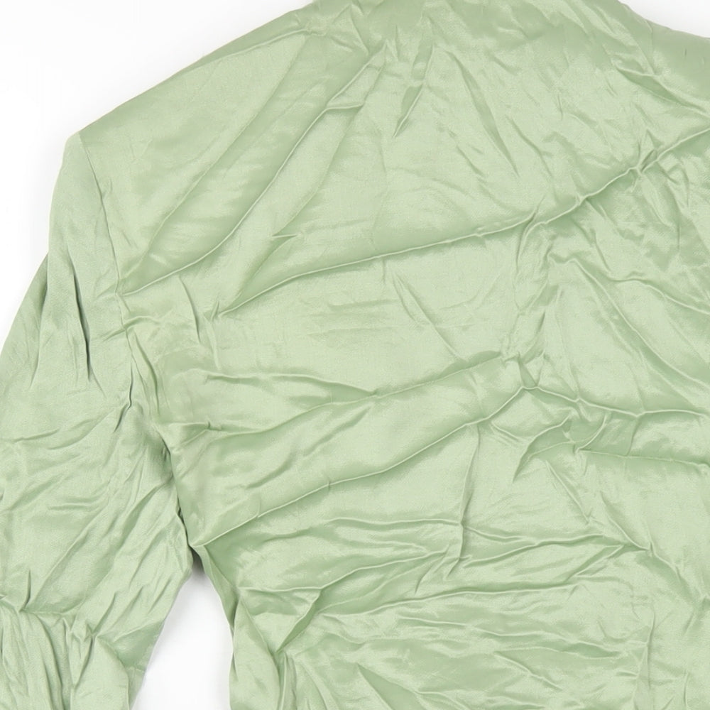 Zara Womens Green Viscose Jacket Dress Size M V-Neck Button