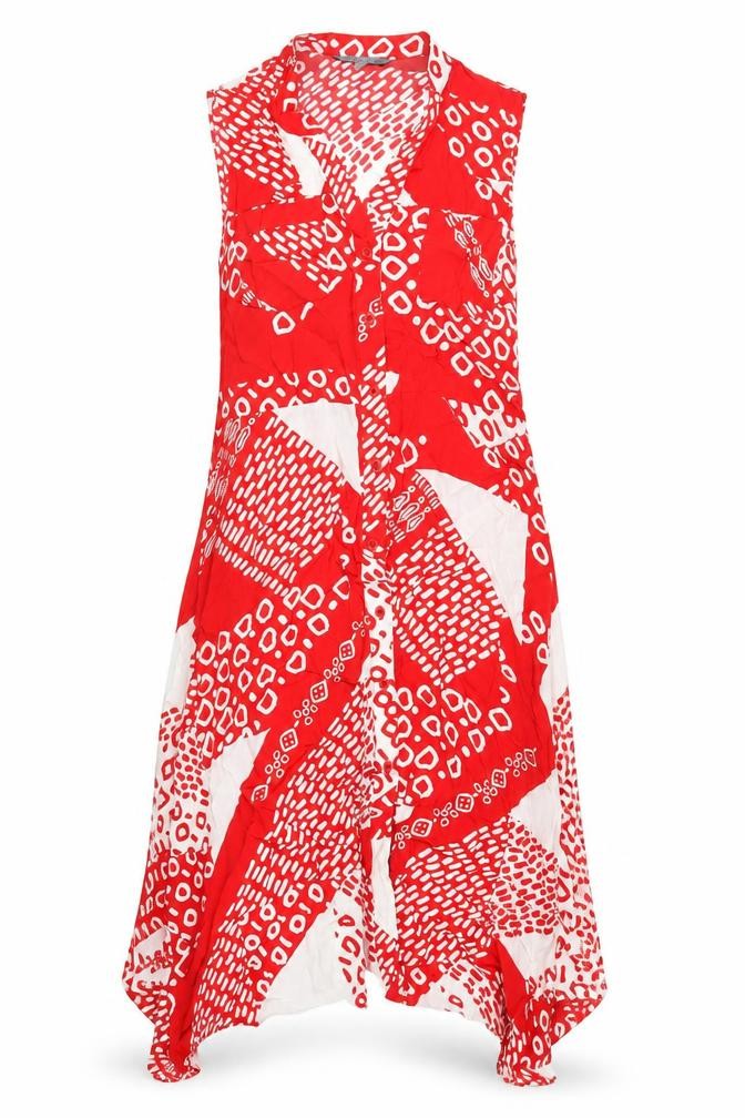 Principles Womens Red Geometric Viscose A-Line Size 12 V-Neck Button