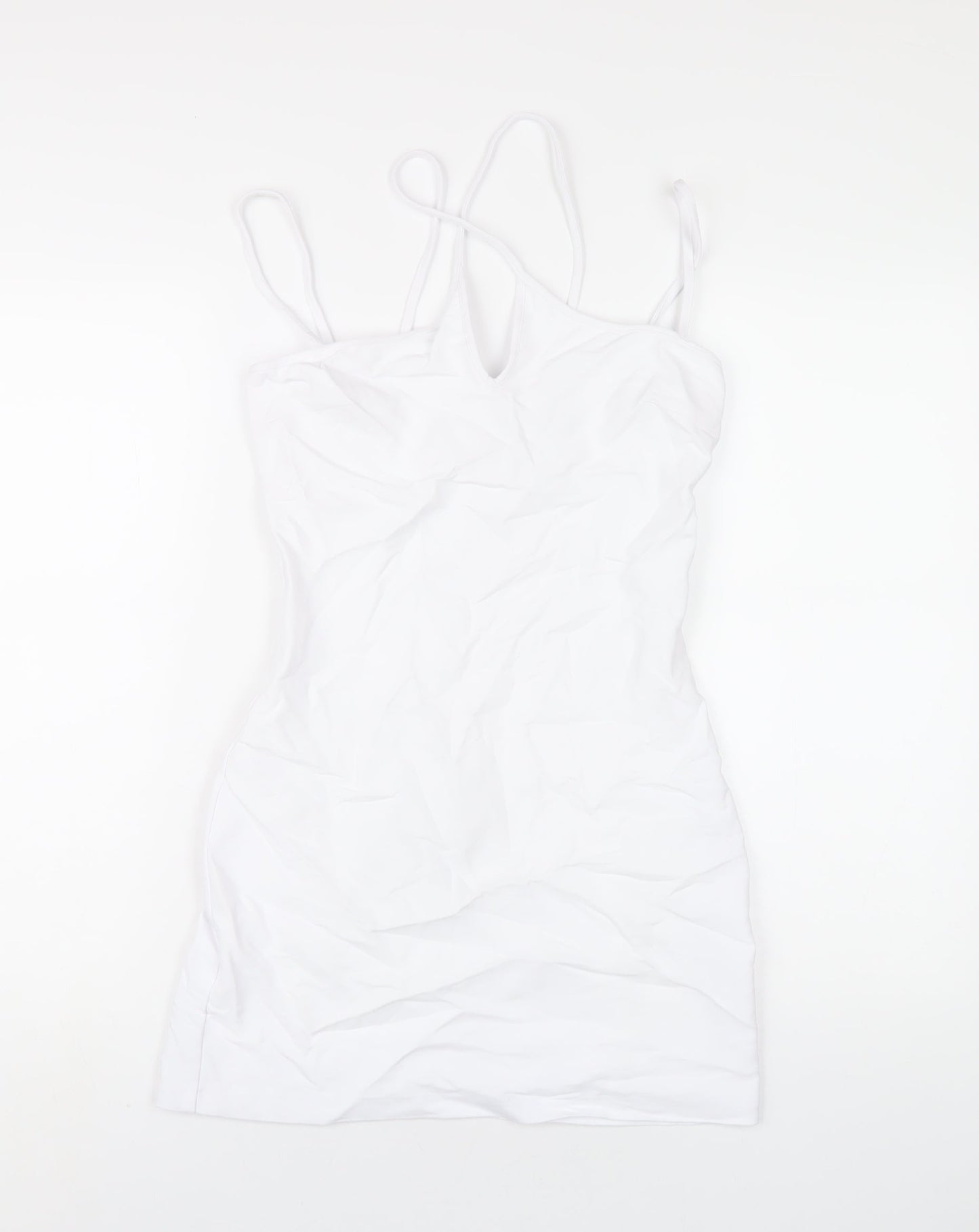 Zara Womens White Polyester Bodycon Size S V-Neck Zip